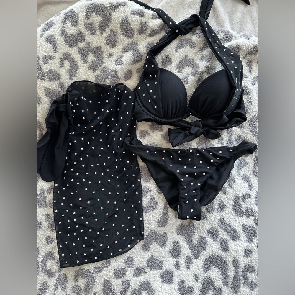 Beach Bunny Black Rhinestone Embellished Bikini Set